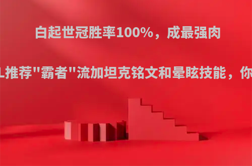 白起世冠胜率100%，成最强肉边，KPL推荐