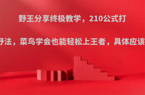 野王分享终极教学，210公式打野法，菜鸟学会也能轻松上王者，具体应该?